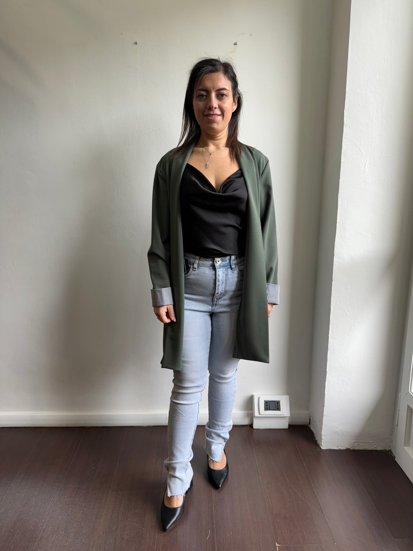 Cardigan con polsini a righe